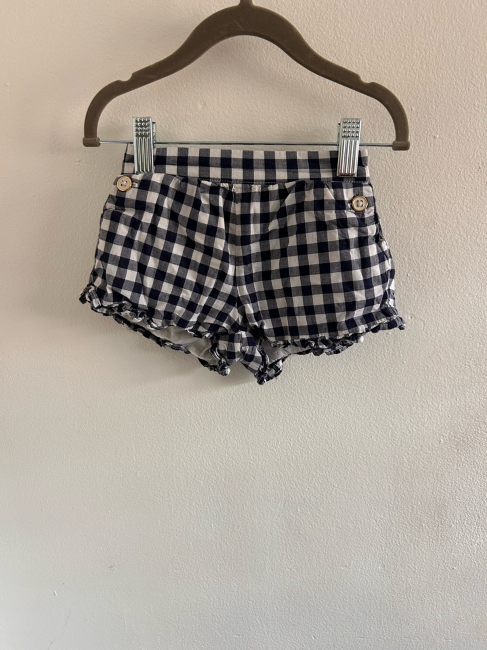 Janie and Jack Navy & White Gingham Ruffle Hem Shorts